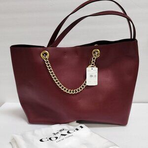 COACH Purse Deep Red Leather Signature Chain Central Tote Shoulder Bag 78218 NWT
